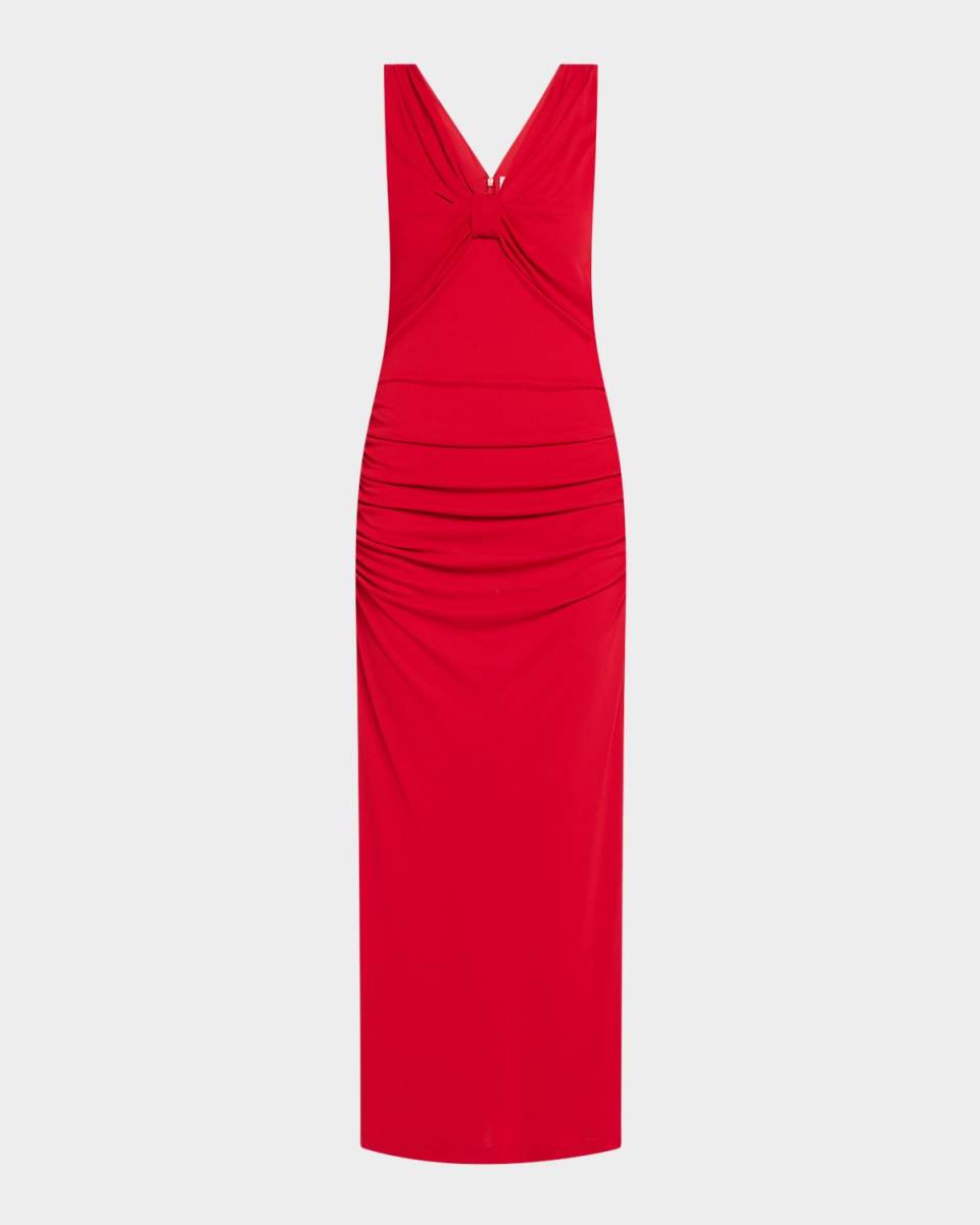 V-Neck Ruched Column Dress